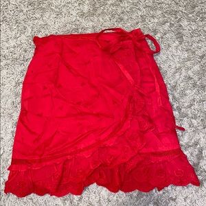 brand new embroidered red mini skirt with tags